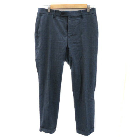 【中古】オリヒカ ORIHICA テーパードパンツ スラックスパンツ アンクル丈 グレンチェック柄 ウール混 82 紺 ネイビー /YK9 メンズ 【ベクトル 古着】 240117