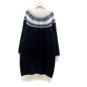 【中古】アースミュージック&エコロジー EARTH MUSIC & ECOLOGY ニットワンピース オフネック 長袖 ミモレ丈 総柄 F 紺 ネイビー オフホワイト /HO19 レディース 【ベクトル 古着】 240126(4)