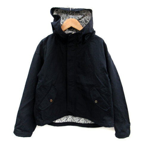 【中古】アースミュージック&エコロジー EARTH MUSIC & ECOLOGY ブルゾンジャケット ミドル丈 フード付き レース F 紺 ネイビー /SM41 レディース 【ベクトル 古着】 240124