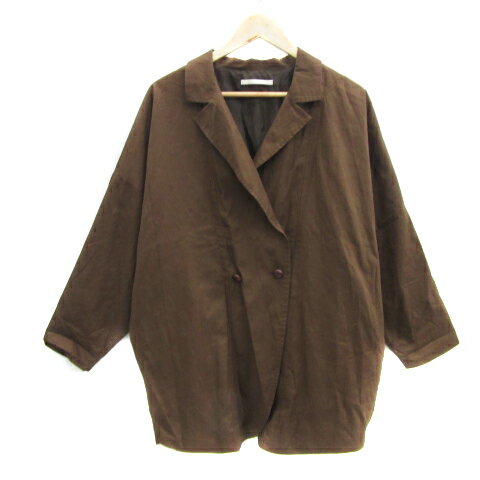 【中古】アーバンリサーチ URBAN RESEARCH オープンカラージャケット ロング丈 無地 ダブルボタン オーバーサイズ F 茶 ブラウン /YS32 ■MO レディース 【ベクトル 古着】 240124