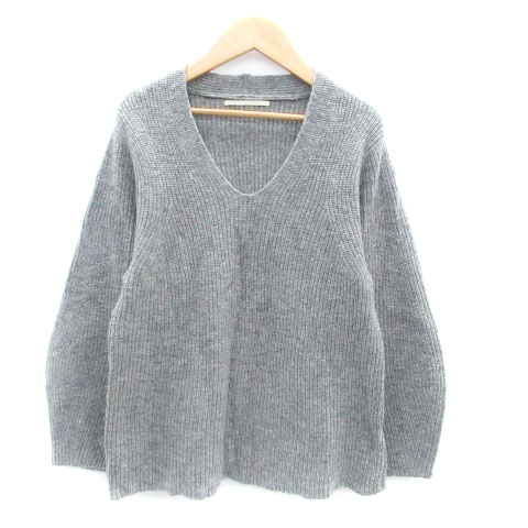 【中古】アーバンリサーチ URBAN RESEARCH ニット セーター Vネック 長袖 無地 ウール F グレー /HO49 レディース 【ベクトル 古着】 240202