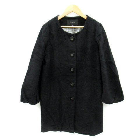 【中古】フォンセ FONCE ノーカラーコート ロング丈 無地 アンゴラ ウール混 38 黒 ブラック /SY15 レディース 【ベクトル 古着】 240131 【中古】フォンセ FONCE ノーカラーコート ロング丈 無地 アンゴラ ウール混 38 黒 ブラック /SY15 レディース 【ベクトル 古着】 240131