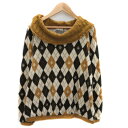 【中古】アクシーズファム axes femme ニット カットソー 長袖 ラウンドネック アーガイルチェック柄 M マルチカラー キャメル /YK3 レディース...