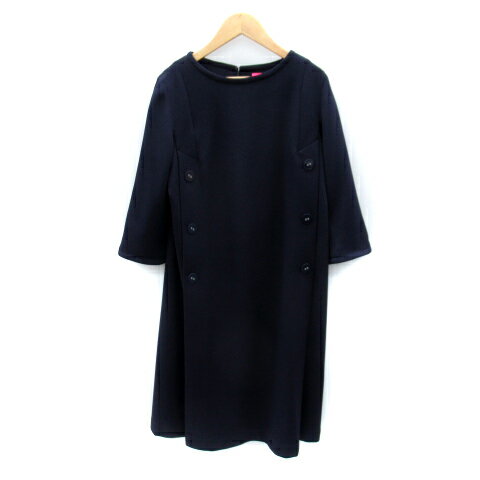 【中古】モカシン mocassin ワンピース ミモレ丈 長袖 ラウンドネック 無地 3 紺 ネイビー /SY10 レディース 【ベクトル 古着】 240209