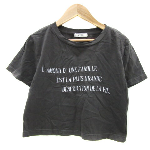 【中古】ワンアフター アナザー ナイスクラップ one after another NICE CLAUP Tシャツ カットソー 半袖 ラウンドネック ショート丈 刺繍 F チャコールグレー グレー /YS23 レディース 【ベクトル 古着】 240227