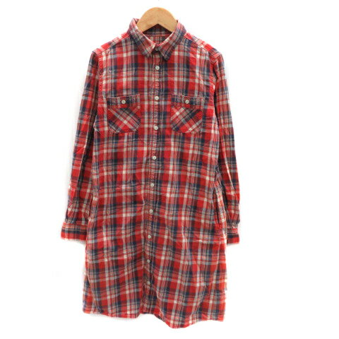 【中古】B&Y ユナイテッドアローズ BEAUTY&YOUTH ビューティー&ユース シャツワンピース ひざ丈 長袖 チェック柄 M マルチカラー 赤 レッド /YK21 レディース 【ベクトル 古着】 240208