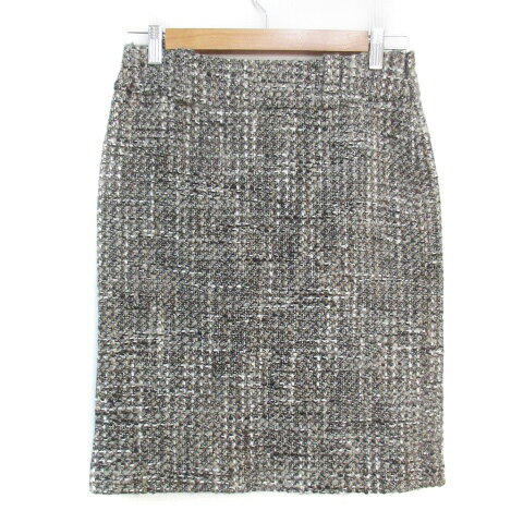 【中古】エムプルミエ M-Premier ツイードスカート タイトスカート ひざ丈 ウール スリット マルチカラー 38 黒 白 ブラック ホワイト /FF32 レディース 【ベクトル 古着】 240213