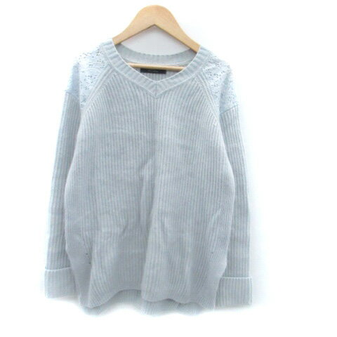 V-Neck - 【中古】ジャスグリッティー JUSGLITTY ニット セーター Vネック 長袖 ロールアップ レース 切替 アンゴラ混 2 水色 ライトブルー /HO12 レディース 【ベクトル 古着】 240304