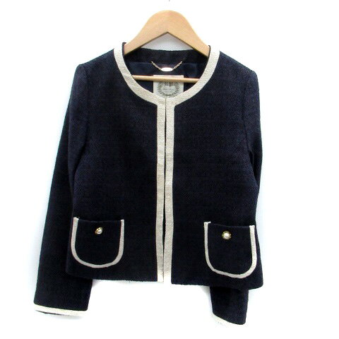 【中古】ロペピクニック ROPE Picnic ノーカラージャケット ミドル丈 フェイクパール 38 紺 ネイビー オフホワイト /HO15 レディース 【ベクトル 古着】 240304 auc-vector-19706113 ブランド古着の買取販売ベクトル パッケージ画像