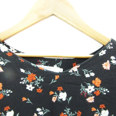 【中古】サマンサモスモス SM2 ワンピース ひざ丈 長袖 ラウンドネック 花柄 L ブラック 黒 /YM24 レディース 【ベクトル 古着】 240214