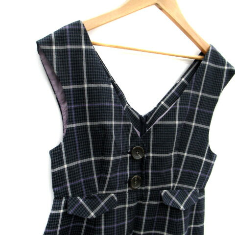 【中古】トランテアン ソン ドゥ モード 31 Sons de mode ジャンパースカート ワンピース ミモレ丈 Vネック チェック柄 38 マルチカラー 紺 ネイビー グレー /SM20 レディース 【ベクトル 古着】 240214