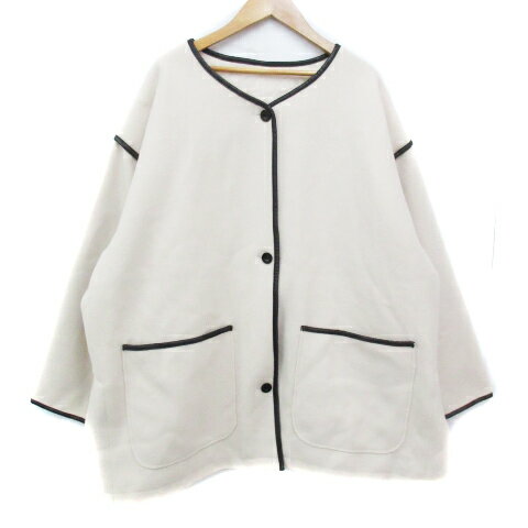 【中古】アントマリーズ Aunt Marie's 中綿ジャケット ノーカラージャケット ミドル丈 総裏地 シングルボタン F オフホワイト 黒 ブラック /FF3 レディース 【ベクトル 古着】 240216