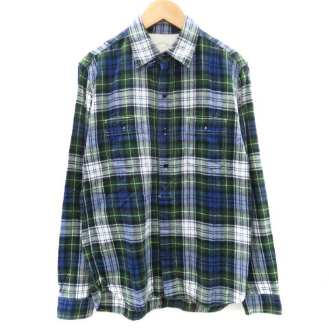 【中古】フォーワンセブンバイエディフィス 417byEDIFICE カジュアルシャツ 長袖 チェック柄 マルチカラー M グリーン 緑 /YM22 メンズ 【ベクトル 古着】 240220