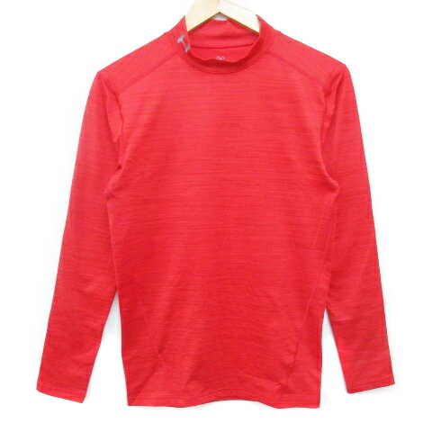 【中古】アンダーアーマー UNDER ARMOUR カットソー Tシャツ 長袖 ハイネック ロゴプリント 総柄 L 赤 ..