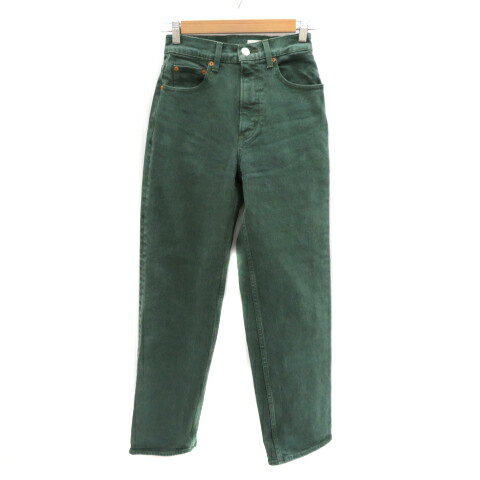 【中古】マウジー moussy デニムパンツ ジーンズ テーパードパンツ ロング丈 無地 25 カーキ /YK23 ■MO レディース 【ベクトル 古着】 240229