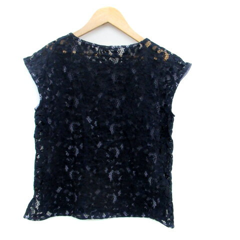 【中古】B&Y ユナイテッドアローズ BEAUTY&YOUTH ビューティー&ユース ブラウス カットソー ラウンドネック フレンチスリーブ レース 切替 ストライプ柄 オフホワイト 青 ブルー /HO46 レディース 【ベクトル 古着】 240304