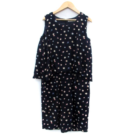 【中古】ビームスライツ BEAMS Lights ワンピース ラウンドネック ノースリーブ ひざ丈 総柄 36 マルチカラー 紺 ネイビー /HO7 レディース 【ベクトル 古着】 240311