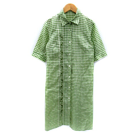 【中古】ペイトンプレイス PEYTON PLACE シャツワンピース ミモレ丈 五分袖 ギンガムチェック柄 刺繍 9 緑 グリーン /SY8 レディース 【ベクトル 古着】 240312 【中古】ペイトンプレイス PEYTON PLACE シャツワンピース ミモレ丈 五分袖 ギンガムチェック柄 刺繍 9 緑 グリーン /SY8 レディース 【ベクトル 古着】 240312
