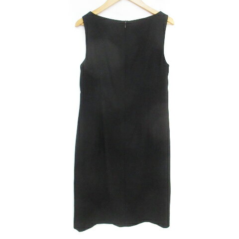 【中古】ナチュラルビューティーベーシック NATURAL BEAUTY BASIC フレアワンピース ひざ丈 ノースリーブ ラウンドネック 無地 S 黒 ブラック /FF8 レディース 【ベクトル 古着】 240307