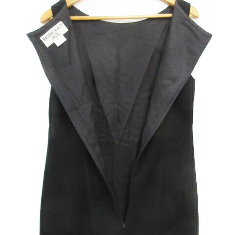 【中古】ナチュラルビューティーベーシック NATURAL BEAUTY BASIC フレアワンピース ひざ丈 ノースリーブ ラウンドネック 無地 S 黒 ブラック /FF8 レディース 【ベクトル 古着】 240307