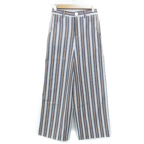 【中古】アペゼラム Apaiser Lame ワイドパンツ ロング丈 ストライプ柄 マルチカラー 36 白 紺 ホワイト ネイビー /FF30 ■MO レディース 【ベクトル 古着】 240408