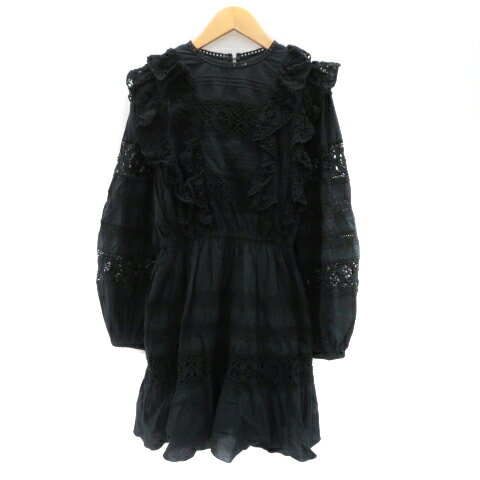 【中古】マウジー moussy ワンピース ひざ丈 長袖 クルーネック レース 1 黒 ブラック /YK26 ■MO レディース 【ベクトル 古着】 240313 【中古】マウジー moussy ワンピース ひざ丈 長袖 クルーネック レース 1 黒 ブラック /YK26 ■MO レディース 【ベクトル 古着】 240313