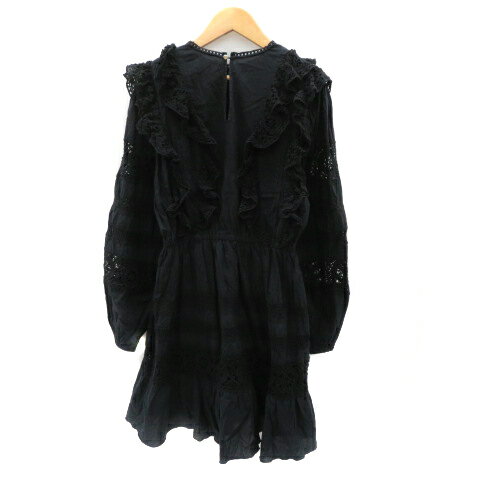 【中古】マウジー moussy ワンピース ひざ丈 長袖 クルーネック レース 1 黒 ブラック /YK26 ■MO レディース 【ベクトル 古着】 240313