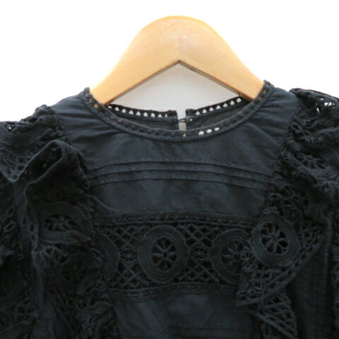 【中古】マウジー moussy ワンピース ひざ丈 長袖 クルーネック レース 1 黒 ブラック /YK26 ■MO レディース 【ベクトル 古着】 240313