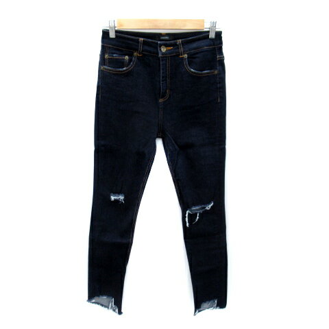 【中古】ジーナシス JEANASIS デニムパンツ ジーンズ スキニーパンツ アンクル丈 ダメージ加工 カットオフ M 紺 ネイビー /SY22 レディース 【ベクトル 古着】 240314(4)
