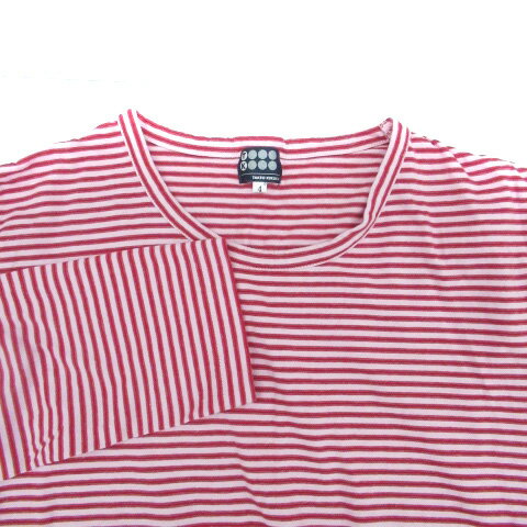 【中古】タケオキクチ TAKEO KIKUCHI Tシャツ カットソー ラウンドネック 長袖 ボーダー柄 ピンク 赤 レッド /HO39 ■MO メンズ 【ベクトル 古着】 240329