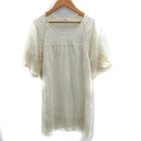 【中古】アーバンリサーチ サニーレーベル URBAN RESEARCH Sonny Label チュニック 五分袖 ラウンドネック アイレットレース 刺繍 F アイボリー /SM26 レディース 【ベクトル 古着】 240318