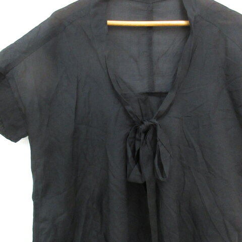 【中古】ケイビーエフ KBF アーバンリサーチ チュニック シャツ ブラウス 半袖 Vネック リボン シースルー 無地 F 黒 ブラック /FF2 レディース 【ベクトル 古着】 240322