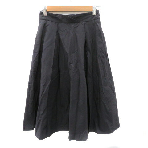 【中古】ストロベリーフィールズ STRAWBERRY-FIELDS フレアスカート ギャザースカート ミモレ丈 無地 黒 ブラック /YK16 レディース 【ベクトル 古着】 240408