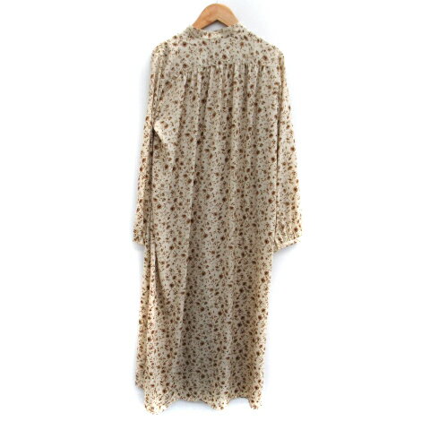 【中古】アーバンリサーチ URBAN RESEARCH ITEM シャツワンピース ロング丈 長袖 バンドカラー 花柄 F ベージュ /SM33 レディース 【ベクトル 古着】 240328