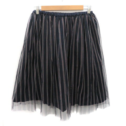 【中古】ディスコート Discoat フレアスカート チュールスカート ミモレ丈 ストライプ柄 F マルチカラー 紺 ネイビー /YK17 レディース 【ベクト...