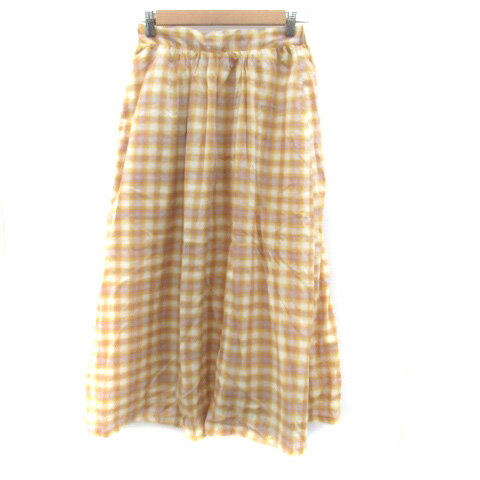 【中古】メルロー merlot フレアスカート ロング丈 マキシ丈 チェック柄 マルチカラー 黄色 イエロー /HO2 レディース 【ベクトル 古着】 240507