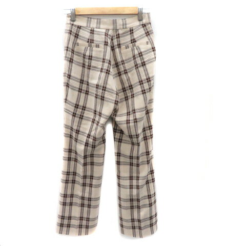 【中古】ローズバッド ROSE BUD スラックスパンツ ストレートパンツ ロング丈 スリット チェック柄 M ベージュ /YK19 ■MO レディース 【ベクトル 古着】 240328