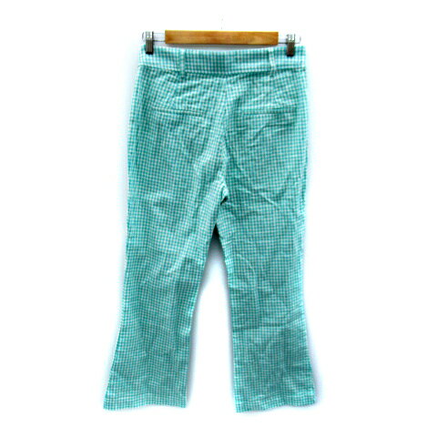【中古】ザラ ZARA フレアパンツ アンクル丈 ギンガムチェック柄 M 水色 ライトブルー 白 ホワイト /SY28 レディース 【ベクトル 古着】 240327