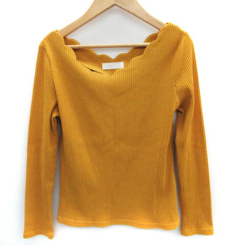 【中古】トゥエルブ アジェンダ 12Twelve Agenda カットソー 長袖 スカラップネック リブ M マスタードイエロー /SM30 レディース 【ベクトル 古着】 240402