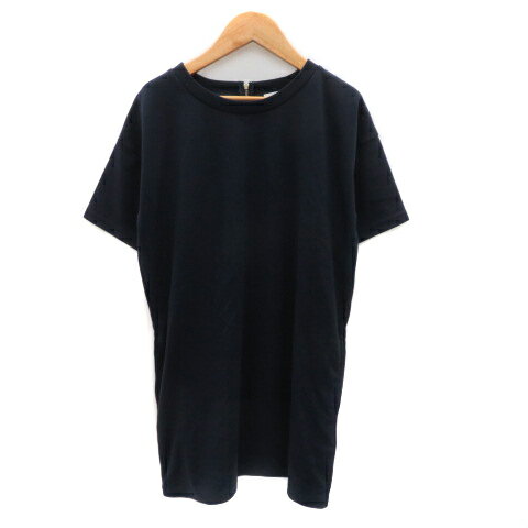 【中古】ヒアーズ HERE'S チュニック カットソー 半袖 ラウンドネック 無地 オーバーサイズ M 紺 ネイビー /YK5 レディース 【ベクトル 古着】 240404
