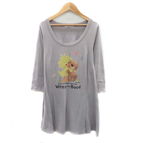 【中古】ディップドロップス Dip Drops チュニック カットソー 七分袖 Uネック プリント 2 マルチカラー グレー /YK6 レディース 【ベクトル 古着】 240517