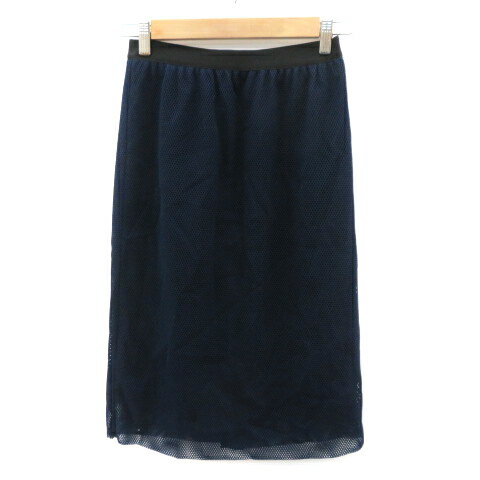 【中古】ミキシングブルー Mixing blue タイトスカート ミモレ丈 スリット メッシュ 無地 38 M 紺 ネイビー /YK17 レディース 【ベクトル 古着】 240501