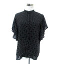 【中古】レイカズン Ray cassin シャツ ブラウス バンドカラー 半袖 ワイドスリーブ ドット柄 F 黒 ブラック オフホワイト /HO22 レディース 【ベクトル 古着】 240419(4)