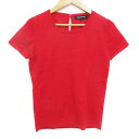 【中古】クイーンズコート QUEENS COURT ニット カットソー 半袖 クルーネック ウール ロゴ刺? 2 M 赤 レッド /FF16 レディース 【ベク...