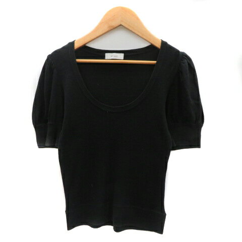 【中古】ジーヴィージーヴィー G.V.G.V ニット カットソー 半袖 Uネック 無地 カシミヤ混 黒 ブラック /YK4 レディース 【ベクトル 古着】 240416 【中古】ジーヴィージーヴィー G.V.G.V ニット カットソー 半袖 Uネック 無地 カシミヤ混 黒 ブラック /YK4 レディース 【ベクトル 古着】 240416