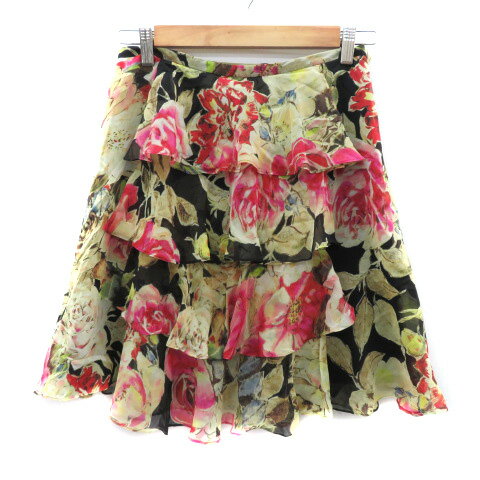 【中古】ドレスサーティスリー DRESS33 ティアードスカート フレアスカート ひざ丈 花柄 シルク 40 L マルチカラー ベージュ /YK4 レディース 【ベクトル 古着】 240425