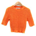 【中古】ザラ ZARA サマーニット カットソー ショート丈 五分袖 クルーネック 透かし編み S オレンジ /SY37 レディース 【ベクトル 古着】 240...