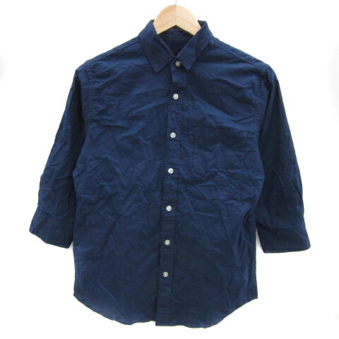 【中古】MONO-MART モノマート カジュアルシャツ 七分袖 無地 麻 リネン混 S 紺 ネイビー /YS24 レディース 【ベクトル 古着】 240424