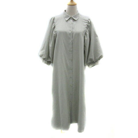 【中古】オリーブデオリーブ OLIVE des OLIVE シャツワンピース ロング丈 マキシ丈 七分袖 バルーンスリーブ 無地 オーバーサイズ F ライトグレー /YS7 レディース 【ベクトル 古着】 240501