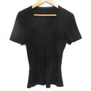 【中古】ビルダジュール ville d'azur リブニット カットソー 半袖 クルーネック 切替 無地 44 XL 黒 ブラック /FF39 レディース 【ベ...